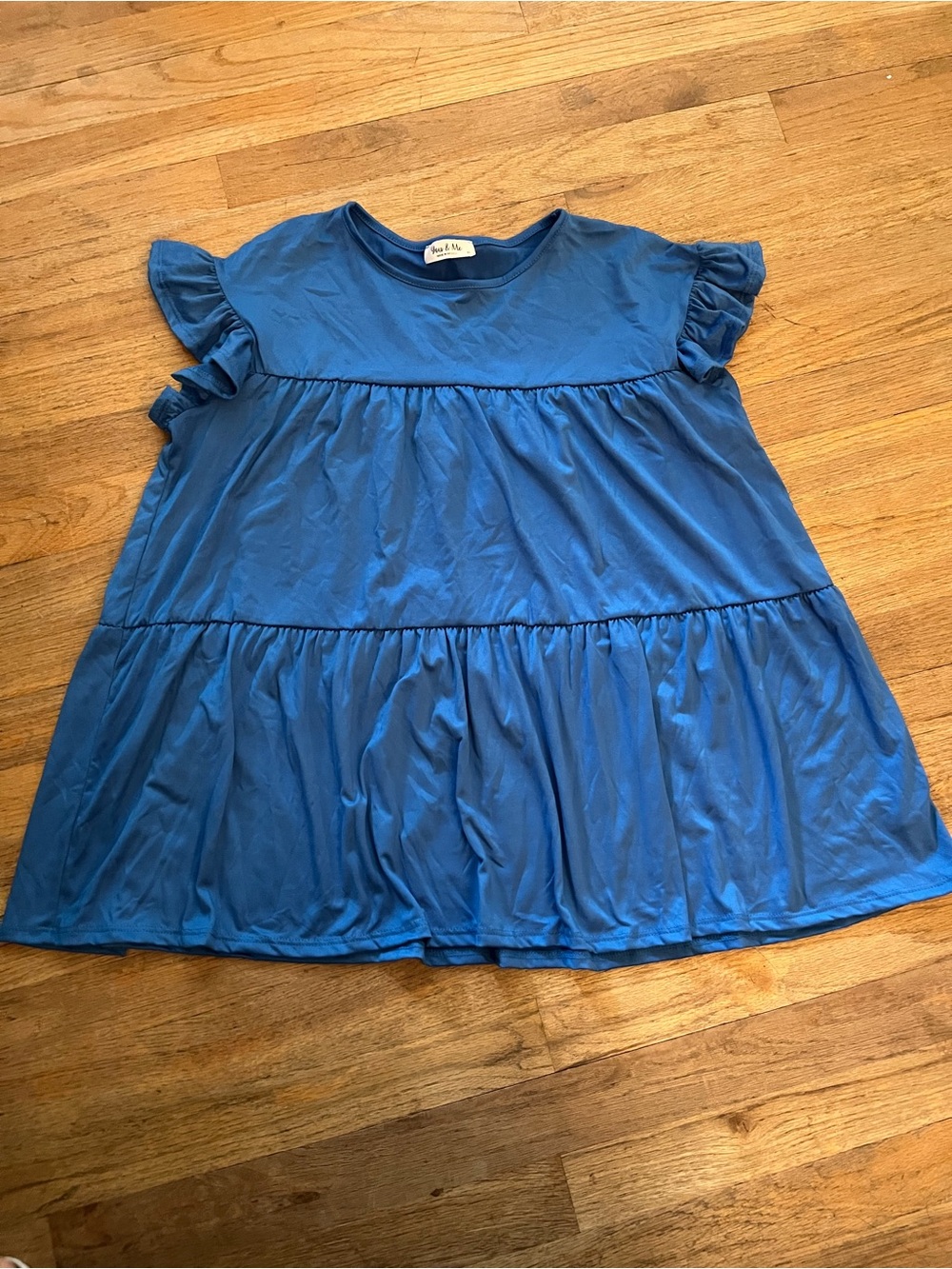 Amazon Blue Ruffle Sleeve Tiered Blouse